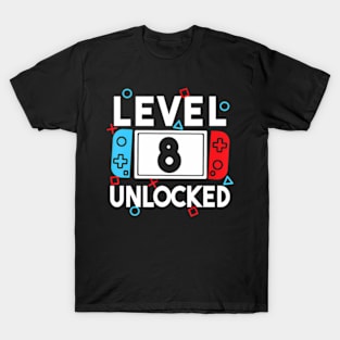 Level 8 Unlocked Gamer 8Th Birthday Video Game Boys T-Shirt